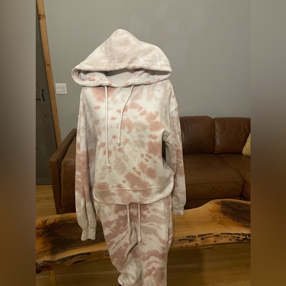 Abercrombie Kids Tie-Dye Full-Zip Hoodie & Sweatpants Set – Peach/White, Size S - Picture 1 of 4